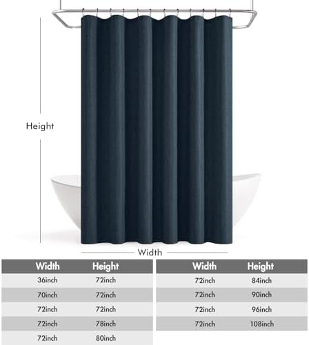 ANRODUO Navy Blue Linen Textured Fabric Shower Curtain Set - W72xL72