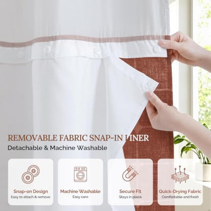 RiverDream Farmhouse No Hook Shower Curtain with Snap-in Liner,Orange,71x74