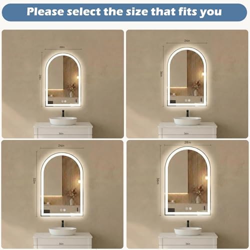 DUMOS 20"x28" LED Bathroom Mirror with Lights, Arched Vanity Mirror