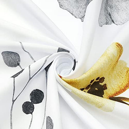Gibelle Yellow Beige Watercolor Floral Fabric Shower Curtain, 72x90