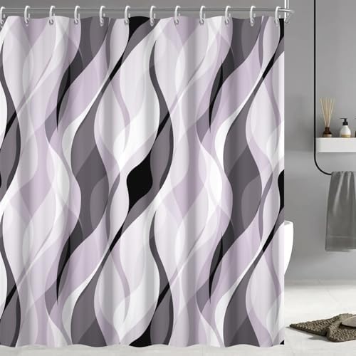Lavender Striped Shower Curtain with Hooks for Bathroom 72x72 Inch