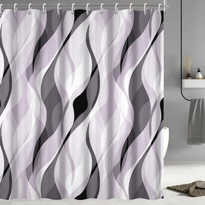 Lavender Striped Shower Curtain with Hooks for Bathroom 72x72 Inch