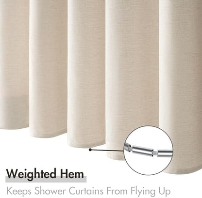 MIULEE Linen Fabric Shower Curtain Cream Beige W60*L72 10 Metal Hooks