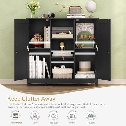 Iwell Storage Cabinet with 2 Doors and 4 Storage Shelves, Bathroom Cabinet, Cupboard for Living Room, Home Office, Entryway, Black