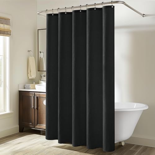 MIULEE W60*L84 Extra Long Linen Shower Curtain Black 10 Metal Hooks