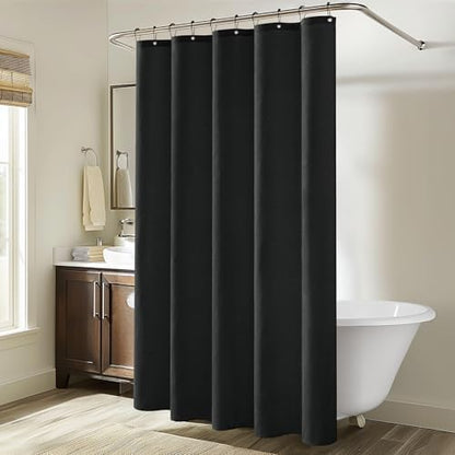 MIULEE W60*L84 Extra Long Linen Shower Curtain Black 10 Metal Hooks