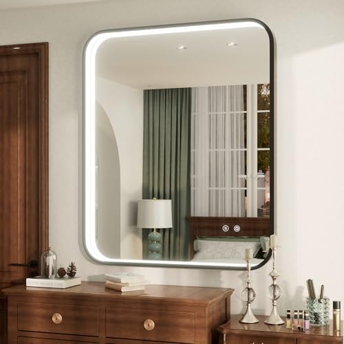36"x30" Black LED Bathroom Mirror with 3000K/4500K/6000K Lights