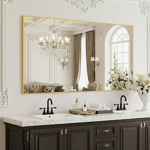 FICTOR Bathroom Vanity Mirror for Over Sink, 30" x 48", Gold