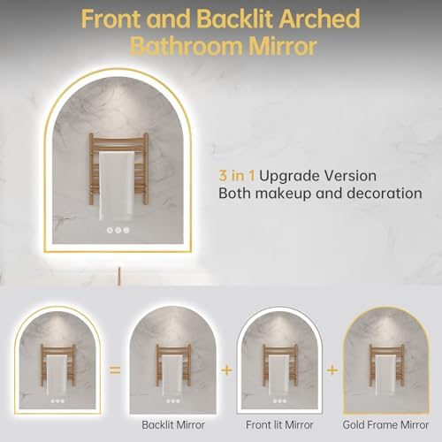 24"x30" Arched LED Lighted Bathroom Mirror with Lights