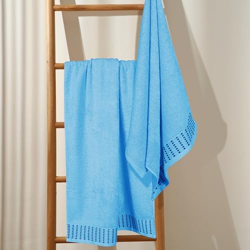 BELIZZI HOME Cotton 2 Pack Oversized Bath Towel Set 28x55 inches, Large Bath Towels, Ultra Absorbant Compact Quickdry & Lightweight Towel, Ideal for Gym Travel Camp Pool - Sky Blue