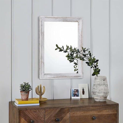 AAZZKANG Mirrors for Wall Rustic Wood Framed Hanging Mirror Decorative for Farmhouse Bedroom Bathroom Living Room Entryway Hallway Small White