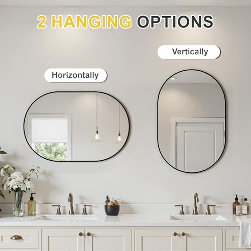 Black Oval Bathroom Mirror for Wall, 20"x30" Bathroom Vanity Mirror