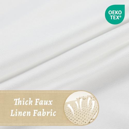 WONICY No Hook Linen Look Shower Curtain with Snap-in Liner, White, 71 x 86