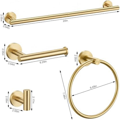 Brushed Gold Bathroom Accessories Set, 10 Pieces Gold Towel Bar Bathroom Hardware Set, 24 Inch Towel Racks for Bathroom, SUS304 Stainless Steel Bathroom Towel Holder Toilet Paper Holder Wall Mounted