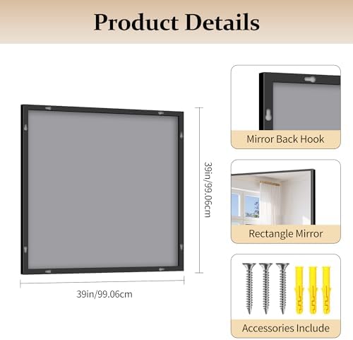 COFENY Black Bathroom Mirror for Wall, 39x39 Inch Square Mirror with Metal Frame, Black Modern Vanity Mirrors for Bathroom Sink, Living Room, Entryway Hangs Horizontal or Vertical