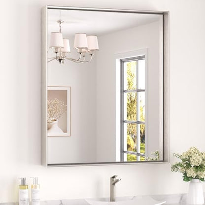 Keonjinn 30x36 Inch Nickel Bathroom Mirror for Over Sink, Rectangular