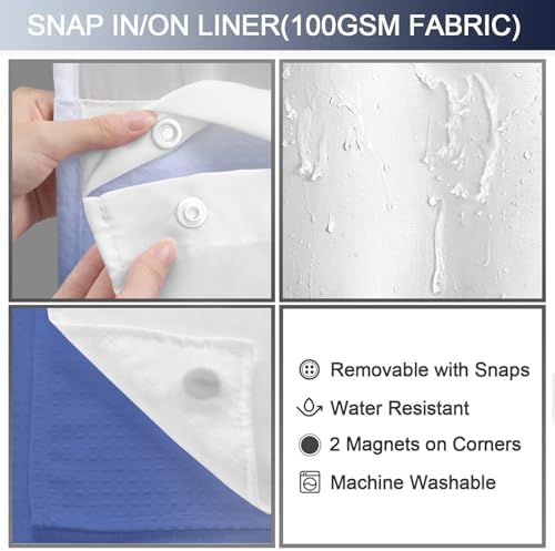 No Hook Shower Curtain with Liner Hotel Waffle Ombre Light Blue 72W X 75L