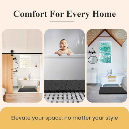 MAYSHINE Plush Shaggy Chenille Bath Mat | Extra Soft, Super Absorbent, Non-Slip Bathroom Rug | Fluffy Microfiber, Area Rug Sets for Bathroom Floor, Kitchen, Living Room | 24"x17" | Shale Grey