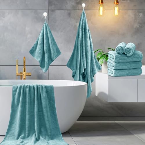 Ycosy 4 Pack Extra Large Microfiber Bath Towels Set,35x70 inches,600GSM,Less Lint Highly Absorbent Super Soft & Quick Dry,Oversized Bath Towels,Perfect for Bathroom Gym Pool,Turquoise