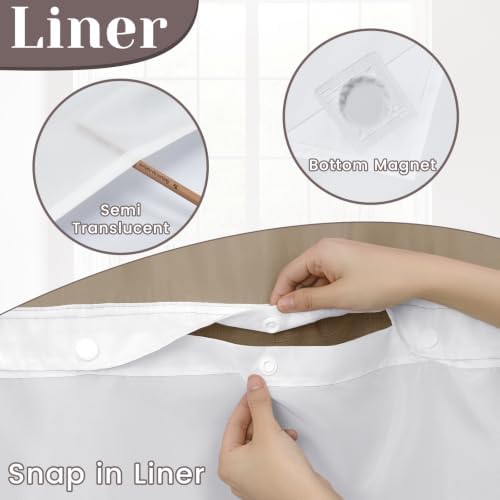 SORTTO No Hook Slub Shower Curtain with Liner, 71x74, Chocolate