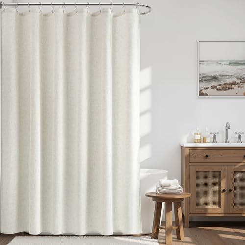 Naturoom Linen Shower Curtain 82 Inch Long for Bathroom Ivory Beige 1 Panel
