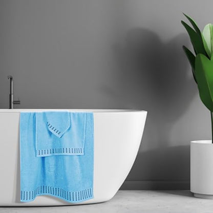 BELIZZI HOME Ultra Soft 3 Pack Cotton Towel Set, Contains a Bath Towels 28x55 inch, a Hand Towels 16x24 inch & a Wash Cloths 12x12 inch, Ideal Everyday use, Compact & Lightweight - Sky Blue