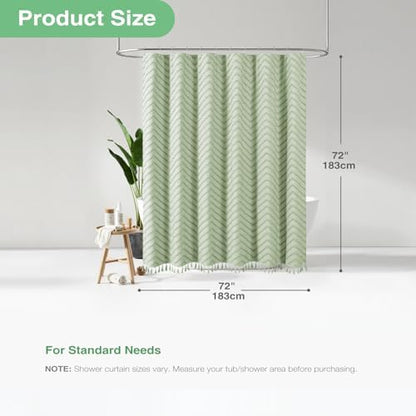 Dynamene Boho Farmhouse Shower Curtain Tufted Chevron 72"x72" Sage Green