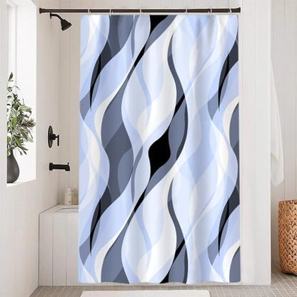 Sky Blue Striped Stall Shower Curtain with Hooks, 48x72 Inch