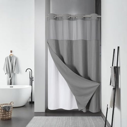 eachope No Hook Waffle Shower Curtain with Snap-in Liner, 60x86 Inch, Grey