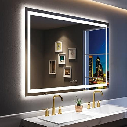 60x40 LED Bathroom Mirror with Lights, Lighted Vanity Mirror
