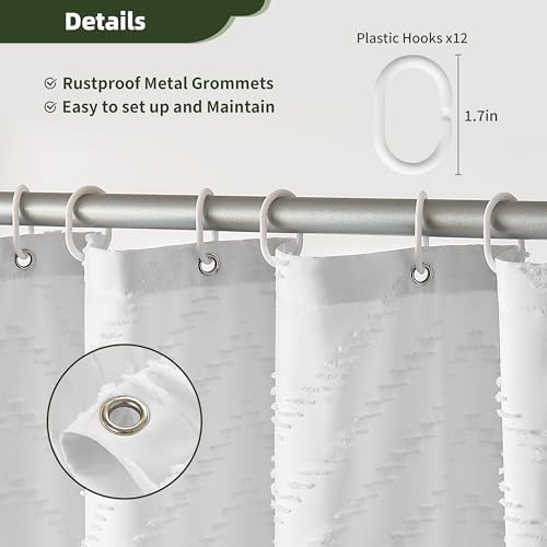 Siiluminisoy White Shower Curtain Fabric Boho Shower Curtain Cloth Textured Tufted Chevron Elegant Shower Curtains Waterproof for Bathroom 72" x 72"