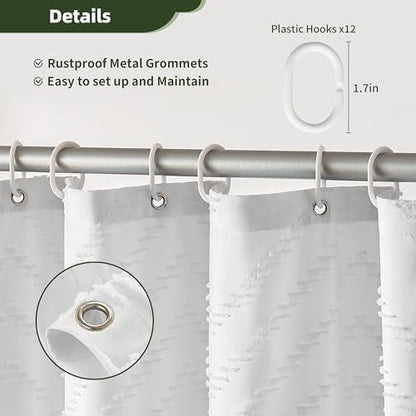 Siiluminisoy White Shower Curtain Fabric Boho Shower Curtain Cloth Textured Tufted Chevron Elegant Shower Curtains Waterproof for Bathroom 72" x 72"