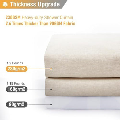 BTTN 72x80 Linen Textured Waterproof Fabric Shower Curtain Set, Beige/Cream