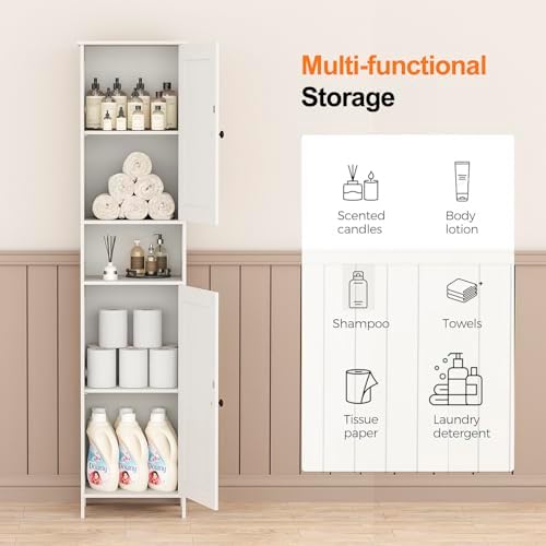 Homleke Tall Bathroom Storage Cabinet with 2 Doors, Slim Bathroom Cabinet