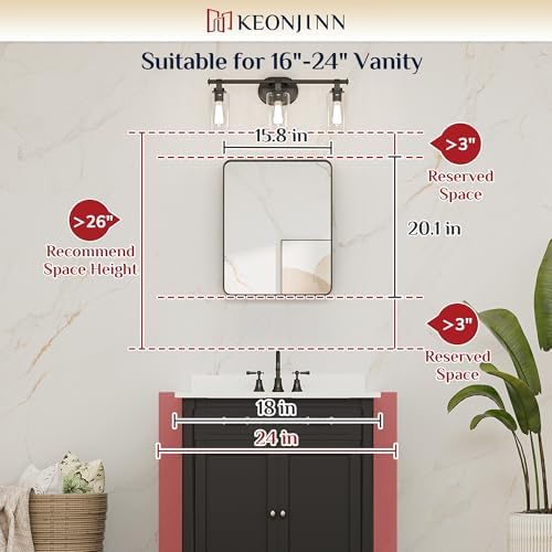 Keonjinn 16 x 20 Inch Black Bathroom Mirrors for Over Sink, Tempered Glass