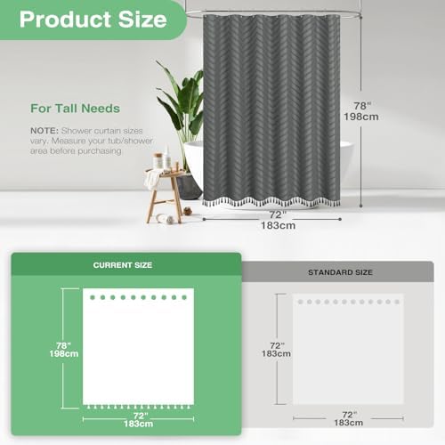 Dynamene Long Boho Farmhouse Shower Curtain Chevron 72x78 Charcoal Grey