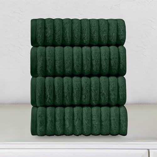 Elegant Comfort Luxury 100% Turkish Cotton Corduroy Ribbed 4 Pack Hand Towel Set 16 x 28 Inch - Absorbent, Super Soft, Quick Dry, Premium Towels for Bathroom, Gym, Spa and Hotel Use, Hunter Green