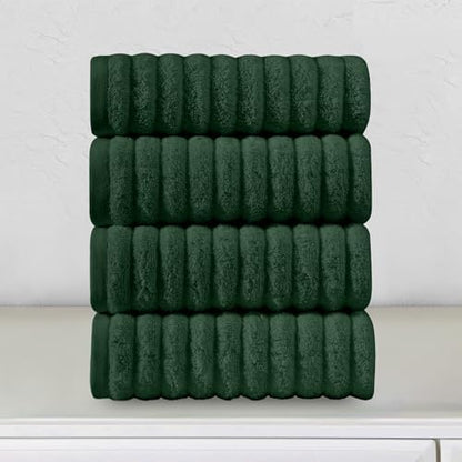 Elegant Comfort Luxury 100% Turkish Cotton Corduroy Ribbed 4 Pack Hand Towel Set 16 x 28 Inch - Absorbent, Super Soft, Quick Dry, Premium Towels for Bathroom, Gym, Spa and Hotel Use, Hunter Green