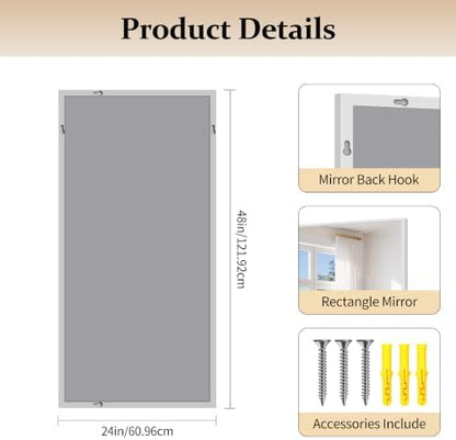 COFENY 48x24In Silver Bathroom Mirror for Wall, Brushed Nickel Rectangle Mirrors with Metal Frame, Bathroom Rectangular Mirror Modern Wall Mirror for Bedroom Living Room, Hangs Horizontal or Vertical