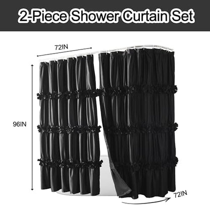 Homechoice Decor 2-Piece Black Satin Shower Curtain, 72x96 Inches (Pair)