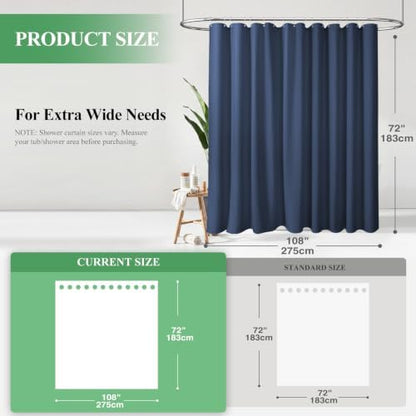 Dynamene Extra Wide Waffle Shower Curtain 256 GSM Fabric 108x72 Navy Blue