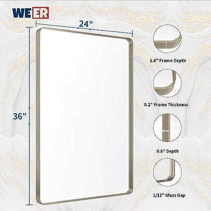WEER Brushed Nickel Bathroom Vanity Mirror 24X36 Inch
