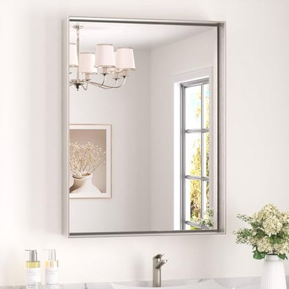 Keonjinn 24x32 Inch Nickel Bathroom Mirror for Over Sink, Aluminum Alloy