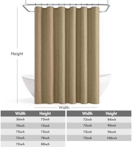 ANRODUO Khaki Linen Textured Fabric Shower Curtain Set - W72xL84