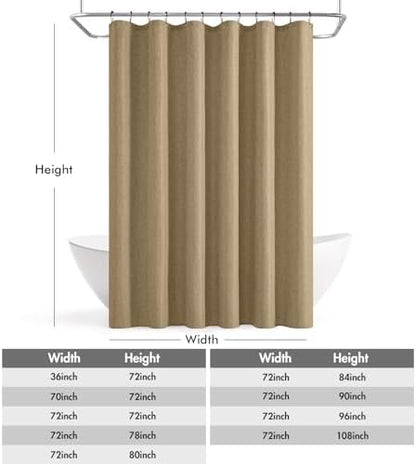 ANRODUO Khaki Linen Textured Fabric Shower Curtain Set - W72xL84