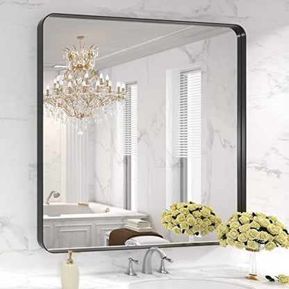LOAAO 36X36 Inch Black Bathroom Mirror Metal Framed