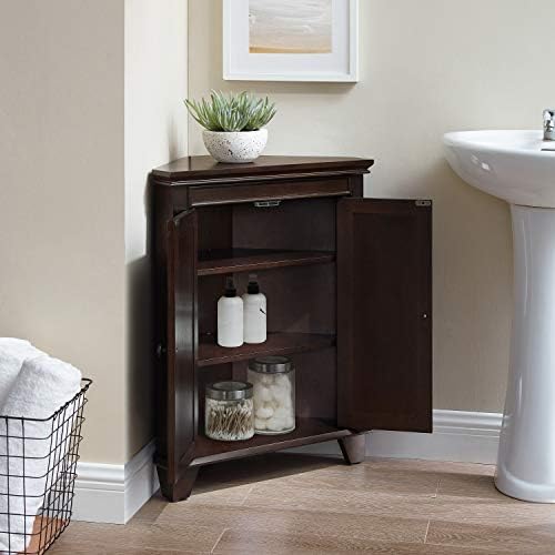 Crosley Furniture Lydia Corner Storage Cabinet and Bathroom Organizer with Shelves, Espresso