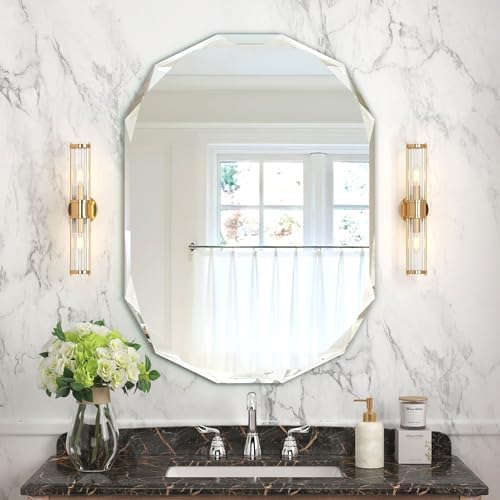 20x28 Inch Bathroom Mirrors for Over Sink, Round Frameless Mirrors for Wall