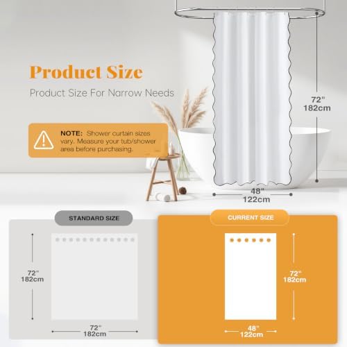 BTTN 48x72 Boho Scalloped Linen Textured Cloth Shower Curtain Set, White