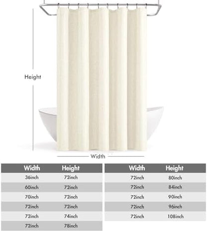 ANRODUO Ivory Linen Textured Fabric Shower Curtain Set - W60xL72